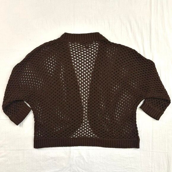 C'est City Brown Loose Open Knit Open Front Cardigan Shrug Sz M Boho Cottagecore - Picture 4 of 4
